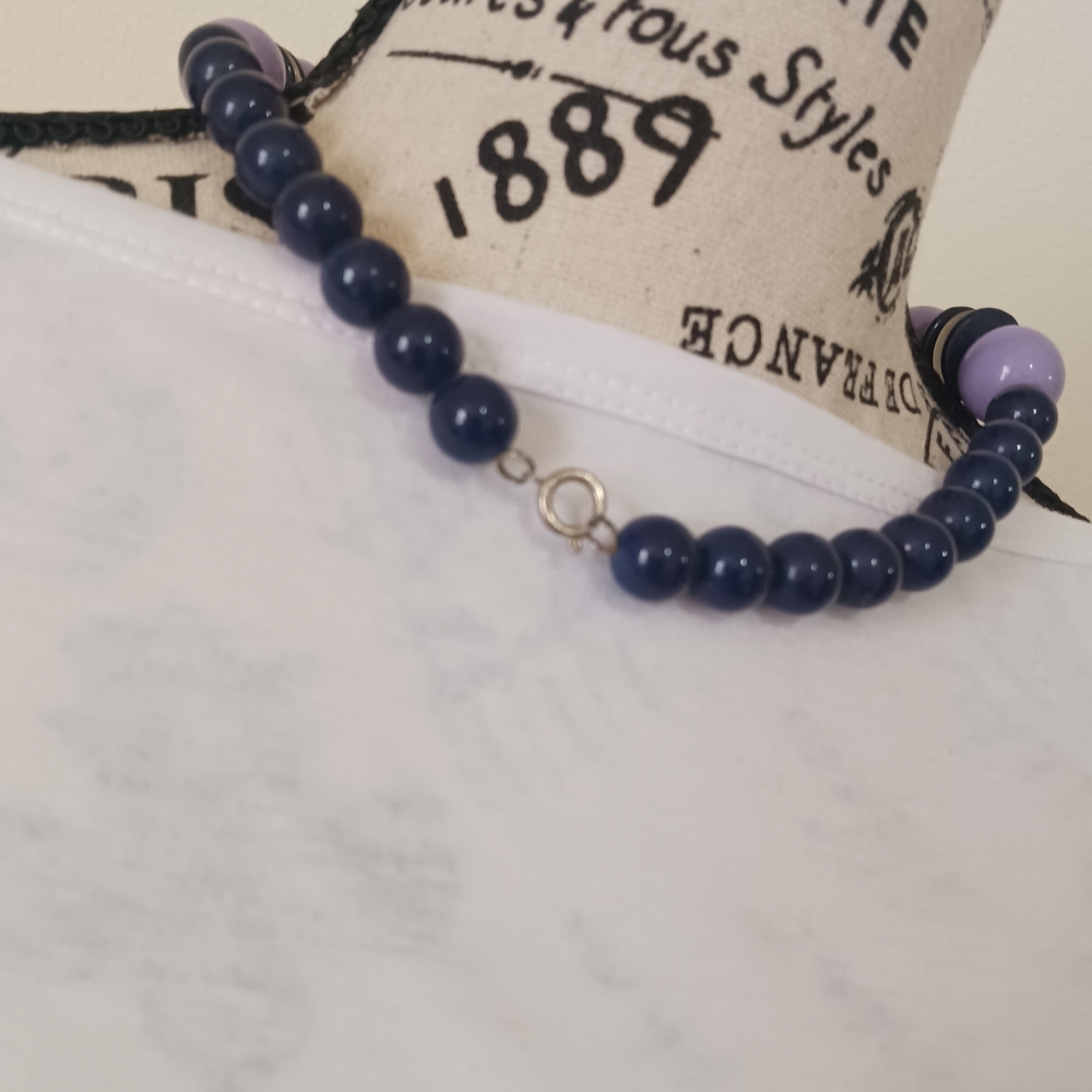 Purple Blue Beaded Spacer Disc Necklace Vintage - Picture 4 of 5